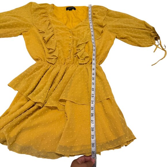 Yuki Kim Women's Swiss Dot Marigold Hailey Mini 3/4 Sleeve Dress Size M - Picture 7 of 11